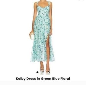 Astr The Label Kelby Dress in Green and Blue Floral Size Small New With Tags